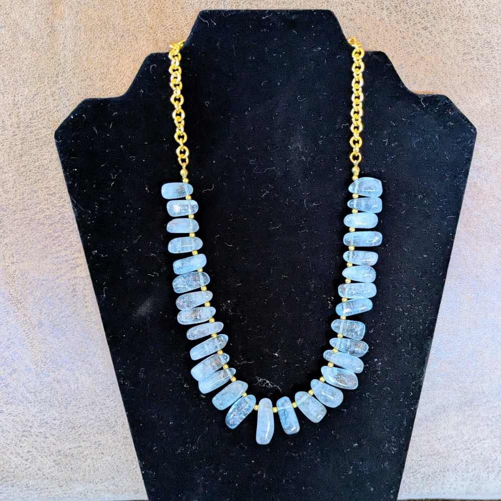 Stauer Natural Blue Stone And Gold Toned Necklace In Original Box